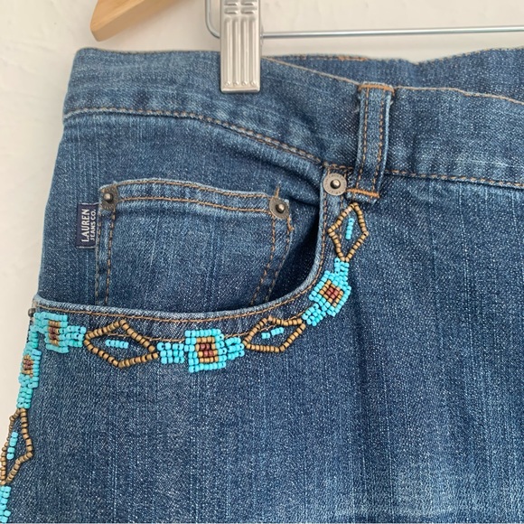 Lauren Ralph Lauren Vintage 90s Beaded Embossed Jeans Western Rodeo Aztec 18W - Picture 5 of 12